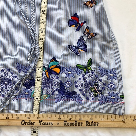 3J Workshop Johnny Was Striped Dress Embroidered S fit M Blue Milkmaid Floral - Picture 7 of 12